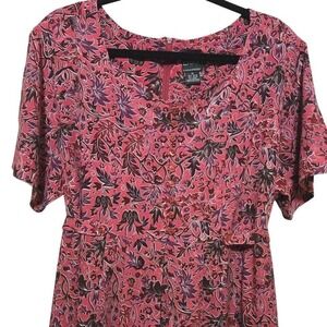 90's vintage, Cottagecore, Erika, deep pink, floral midi dress, Size 1X